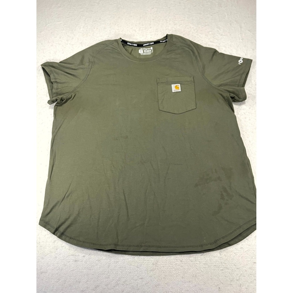 Carhartt Force Relaxed Fit Pocket T Shirt Womens XL Dusty Olive Short Sleeve